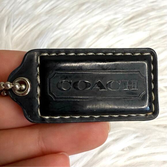 1.5” COACH Black Patent Leather Fob Bag Charm Hang tag Hangtag - Picture 1 of 2